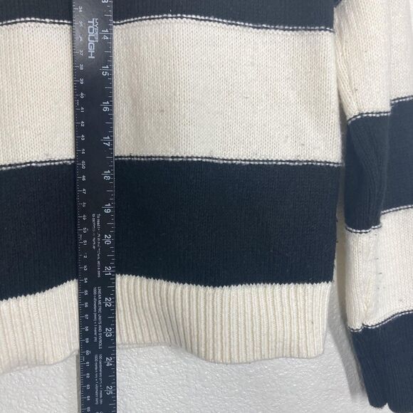 Banana Republic Sweater Womens Small Black White Striped Crewneck Pullover Knit - Picture 8 of 13